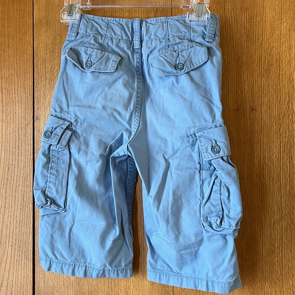 Gap Kids 10 slim cotton canvas cargo shorts sky blue 6 pockets adjustable waist